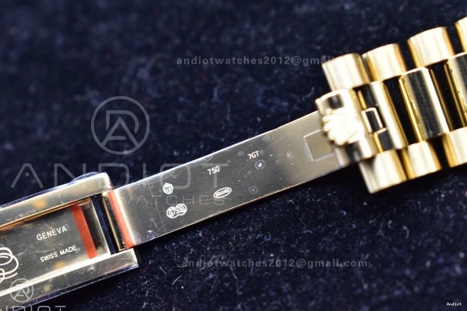 Plated Markers A2836 Crystal 904L Black Dial 40 GMF Bracelet President On YG DayDate Steel V2 0123